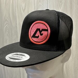 Trucker Hat Black Mesh Snapback with Pink Circle Logo Yupoong Classics Baseball